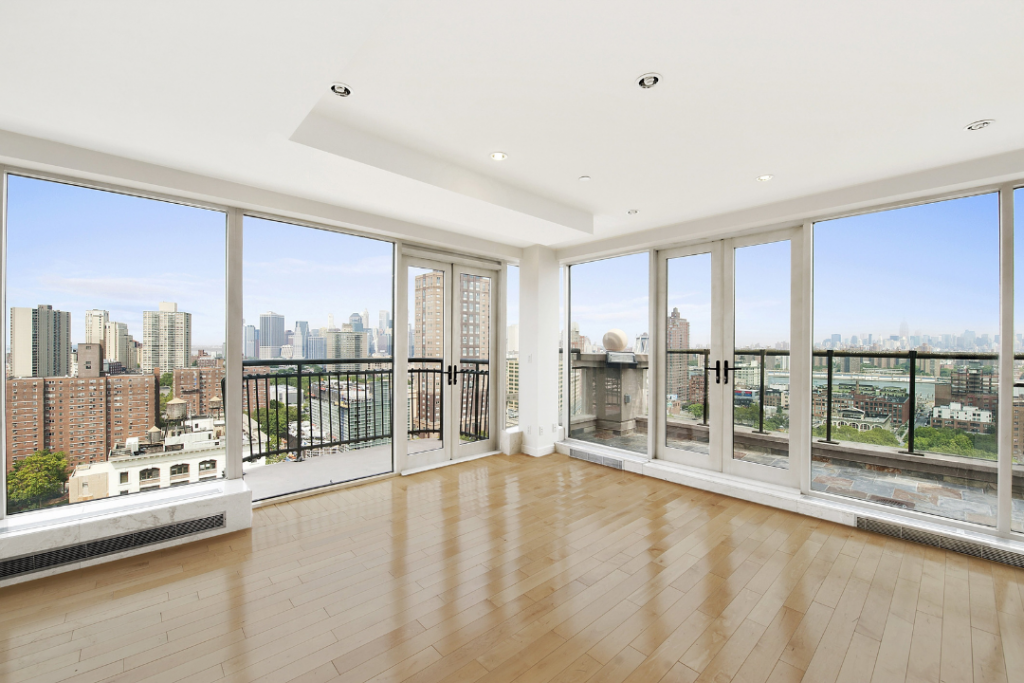 A panoramic view of the city scape from a downtown condo